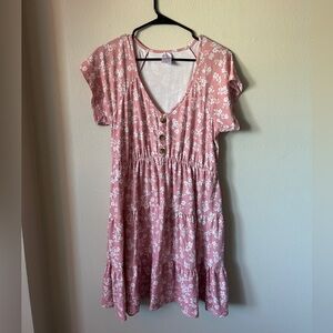 Pink Flower Button Dress
